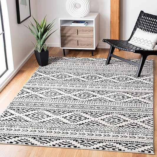 SAFAVIEH Tulum Collection Area Rug - 10' Square, Ivory & Black, Moroccan Boho Tribal Design, Non-Shedding & Easy to Clean, Ideal for Living Room, Bedroom, Dining Space (TUL272B)
