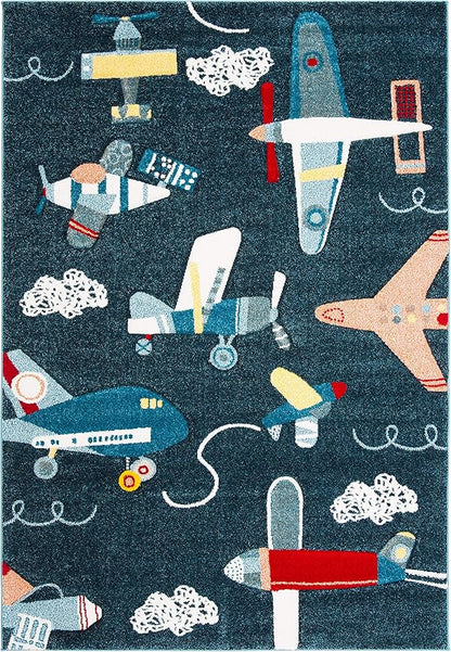 SAFAVIEH Carousel Kids Collection Area Rug - 6'7" x 9', Navy & Ivory, Non-Shedding & Easy Care, Ideal for High Traffic Areas for Boys & Girls in Playroom, Nursery, Bedroom (CRK167N)