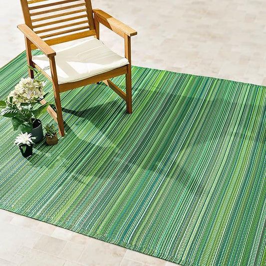 Fab Habitat Outdoor Rug - Waterproof, Fade Resistant, Crease-Free - Premium Recycled Plastic - Striped - Patio, Porch, Deck, Balcony - Cancun - Green - 5 x 8 ft