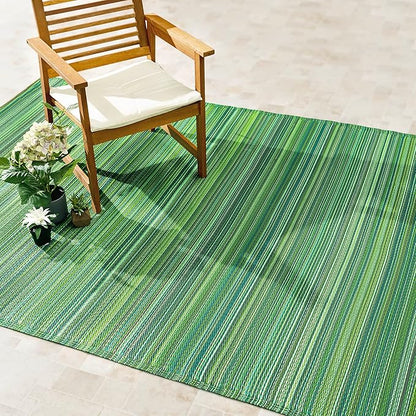 Fab Habitat Striped Outdoor Rug - Waterproof, Fade Resistant, Crease-Free, Reversible - Premium Recycled Plastic - Patio Porch Balcony Deck - Cancun Green - 8x10 ft