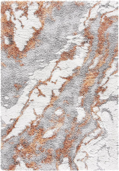 SAFAVIEH Horizon Shag Collection Area Rug - 5'3" x 7'7", Grey & Rust, Modern Abstract Design, Non-Shedding & Easy Care, 2-inch Thick Ideal for High Traffic Areas in Living Room, Bedroom (HZN890P)