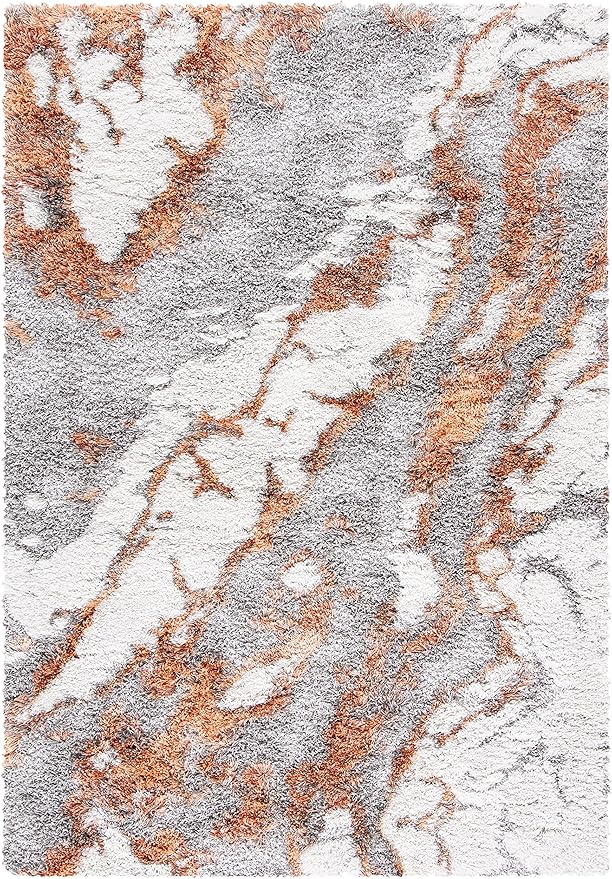 SAFAVIEH Horizon Shag Collection Accent Rug - 4' x 6', Grey & Rust, Non-Shedding & Easy Care, 2-inch Thick Ideal for High Traffic Areas in Entryway, Living Room, Bedroom (HZN890P)