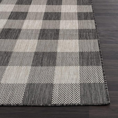 CAMILSON Outdoor Rug - Modern Area Rugs for Indoor and Outdoor Patios, Kitchen and Hallway mats - Easy Cleaning Non Shedding Washable Outside Carpet (8x10, Buffalo - Dark Grey/Light Grey)
