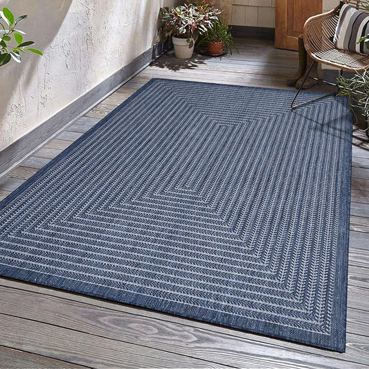 Adiva Rugs Outdoor Indoor Area Rug, Weather Resistant, Easy to Clean, Stain Resistant Floor Mat for Dining Room, Backyard, Deck, Patio (Navy Weiss, 10' x 14')