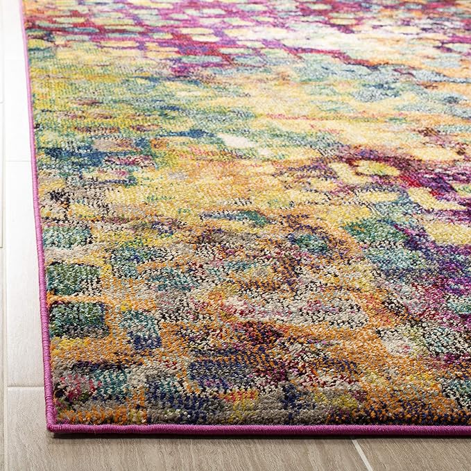 SAFAVIEH Monaco Collection Runner Rug - 2'2" x 22', Pink & Multi, Boho Chic Abstract Watercolor Design, Non-Shedding & Easy Care, Ideal for High Traffic Areas in Living Room, Bedroom (MNC225D)
