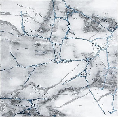 SAFAVIEH Craft Collection Area Rug - 5'3" Square, Ivory Grey & Blue, Modern Abstract Design, Non-Shedding & Easy Care, Ideal for High Traffic Areas in Living Room, Bedroom (CFT877M)
