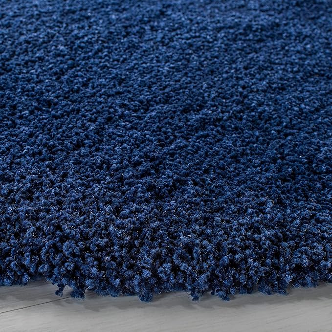 SAFAVIEH Milan Shag Collection Area Rug - 5'1" Round, Navy, Solid Design, Non-Shedding & Easy Care, 2-inch Thick Ideal for High Traffic Areas in Living Room, Bedroom (SG180-7070)