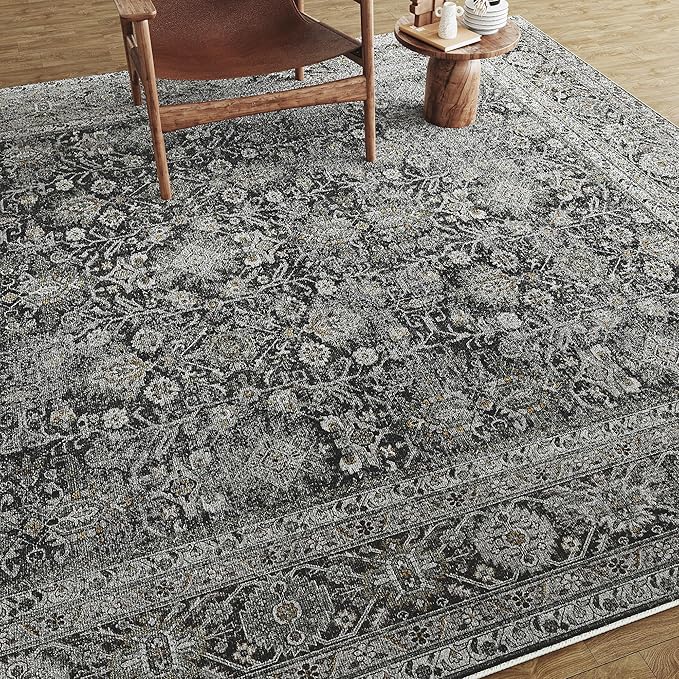 Black Runner Rug 3x12 Vintage Area Carpet Hallway Long Indoor Kitchen Washable Living Room Low Pile Traditional Distressed Retro Accent Throw Rug Non Slip Laundry Bathroom Office Dining Room