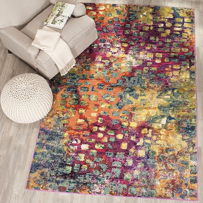 SAFAVIEH Monaco Collection Accent Rug - 3' x 5', Pink & Multi, Boho Chic Abstract Watercolor Design, Non-Shedding & Easy Care, Ideal for High Traffic Areas in Entryway, Living Room, Bedroom (MNC225D)
