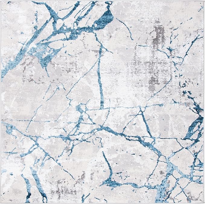 SAFAVIEH Amelia Collection Area Rug - 6'7" Square, Grey & Blue, Modern Abstract Design, Non-Shedding & Easy Care, Ideal for High Traffic Areas in Living Room, Bedroom (ALA293F)
