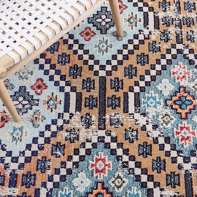 SAFAVIEH Madison Collection Area Rug - 9' x 12', Orange & Beige, Boho Diamond Distressed Design, Non-Shedding & Easy Care, Ideal for High Traffic Areas in Living Room, Bedroom (MAD418P)
