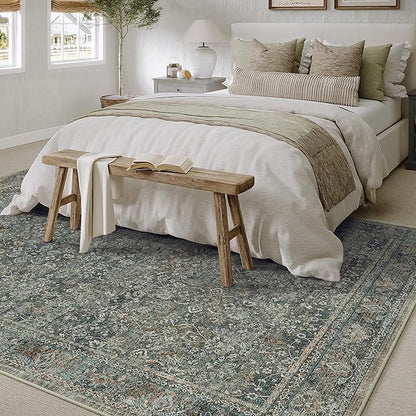 Area Rug 6x9 Gray Living Room Washable Vintage Carpet Non Slip Indoor Retro Traditional Grey Accent Throw Large Rug for Office Bedroom Dining Room Playroom