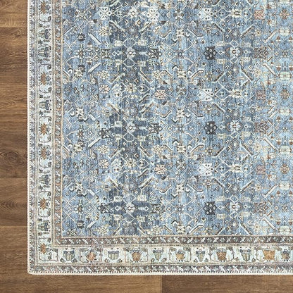 Bloom Rugs Washable Non-Slip 9' x 12' Rug - Blue/Beige Traditional Area Rug for Living Room, Bedroom, Dining Room, and Kitchen - Exact Size: 9' x 12'