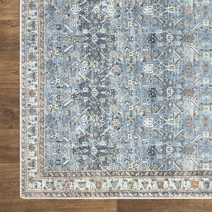 Bloom Rugs Washable Non-Slip 2' x 3' Rug - Blue/Beige Traditional Oriental Area Rug for Living Room, Bedroom, Dining Room, and Kitchen - Exact Size: 2' x 3'