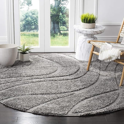 SAFAVIEH Florida Shag Collection Area Rug - 4' Round, Grey & Grey, Non-Shedding & Easy Care, 1.2-inch Thick Ideal for High Traffic Areas in Living Room, Bedroom (SG471-8080)