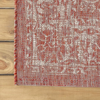 JONATHAN Y Weave Floral Indoor Outdoor Area Rug 10X14 Red/Taupe, Tela Bohemian Textured for Backyard, Patio, Porch, Easy-Cleaning, High Traffic, Pet-Friendly, Non-Shedding (SMB100A-14)