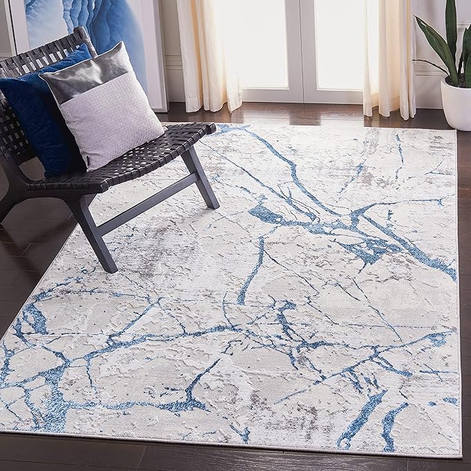 SAFAVIEH Amelia Collection Accent Rug - 3' x 5', Grey & Blue, Modern Abstract Design, Non-Shedding & Easy Care, Ideal for High Traffic Areas in Entryway, Living Room, Bedroom (ALA293F)