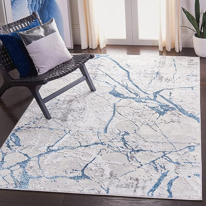SAFAVIEH Amelia Collection Area Rug - 6'7" Square, Grey & Blue, Modern Abstract Design, Non-Shedding & Easy Care, Ideal for High Traffic Areas in Living Room, Bedroom (ALA293F)