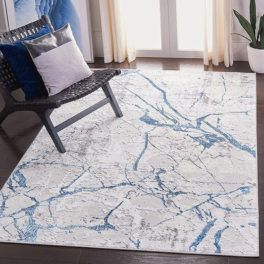 SAFAVIEH Amelia Collection Area Rug - 6'7" Square, Grey & Blue, Modern Abstract Design, Non-Shedding & Easy Care, Ideal for High Traffic Areas in Living Room, Bedroom (ALA293F)