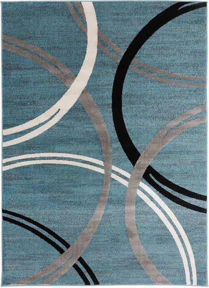 Rugshop Modern Wavy Circles Design Area Rug, Non-Shedding Carpet for Living Room, Bedroom, or Dining Room, Grand Room,Open Spaces,Blue, 10' x 14'