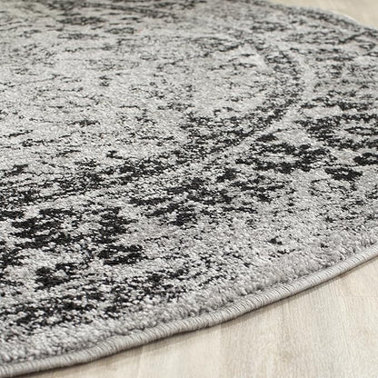 SAFAVIEH Adirondack Collection Area Rug - 4' Round, Grey & Black, Distressed Vintage Floral Design, Non-Shedding & Easy to Clean, Ideal for Living Room, Bedroom, Dining Space (ADR109B)