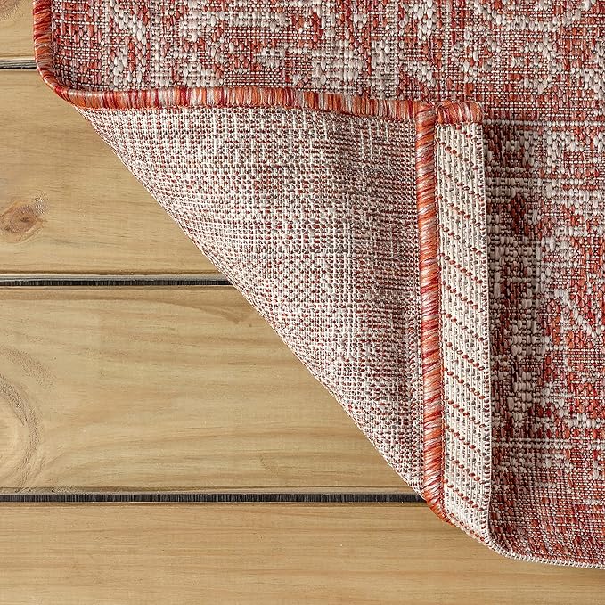 JONATHAN Y Weave Floral Indoor Outdoor Area Rug 10X14 Red/Taupe, Tela Bohemian Textured for Backyard, Patio, Porch, Easy-Cleaning, High Traffic, Pet-Friendly, Non-Shedding (SMB100A-14)