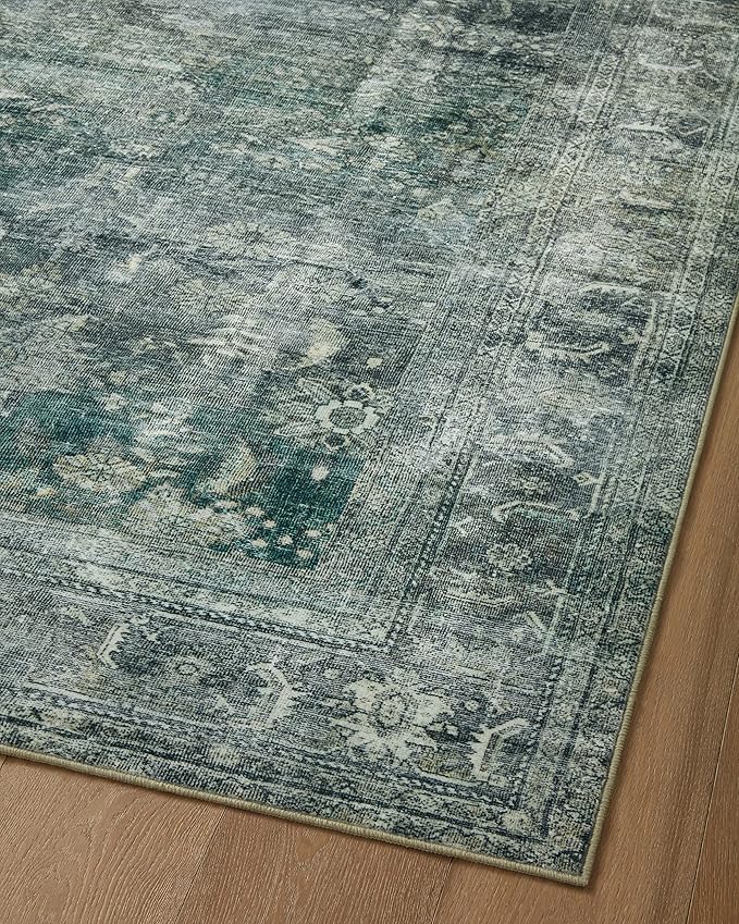 Loloi Magnolia Home by Joanna Gaines Banks Collection BAN-03 Blue/Lagoon 2'-6" x 9'-6", .13" Pile Height, Machine Washable, Runner Rug