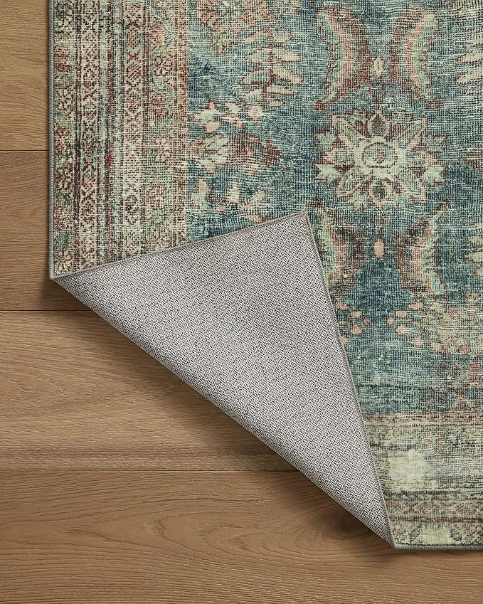 Loloi Magnolia Home by Joanna Gaines Banks Collection BAN-01 Ocean/Spice 2'-6" x 7'-6", .13" Pile Height, Machine Washable, Runner Rug