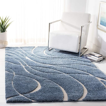 SAFAVIEH Florida Shag Collection Accent Rug - 4' x 6', Light Blue & Cream, Non-Shedding & Easy Care, 1.2-inch Thick Ideal for High Traffic Areas in Entryway, Living Room, Bedroom (SG471-6011)