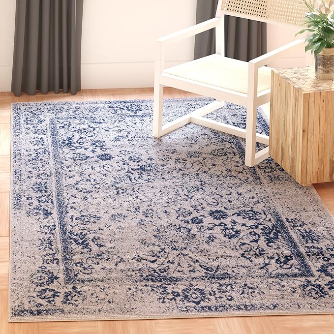 SAFAVIEH Adirondack Collection Area Rug - 5'1" x 7'6", Grey & Navy, Distressed Vintage Floral Design, Non-Shedding & Easy to Clean, Ideal for Living Room, Bedroom, Dining Space (ADR109P)