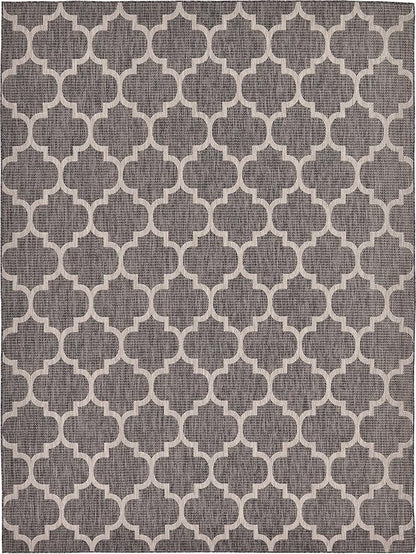 Unique Loom Outdoor Trellis Collection Area Rug (9' x 12' Rectangle, Black/ Ivory)