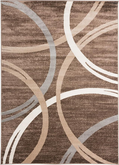 Rugshop Modern Wavy Circles Design Area Rug, Non-Shedding Carpet for Living Room, Bedroom, or Dining Room, Grand Room,Open Spaces,Brown, 10' x 14'