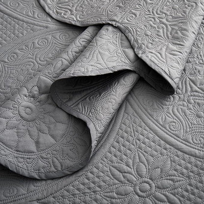 IR Imperial Rooms Twin Quilt Bedding Set Size (68” x 86”) + 1 Pillow Shams (20” x 26” + 2”) - 2 Pcs All Season Lightweight Reversible Microfiber Coverlet Floral Embossed Quilt Bedspread (Grey)