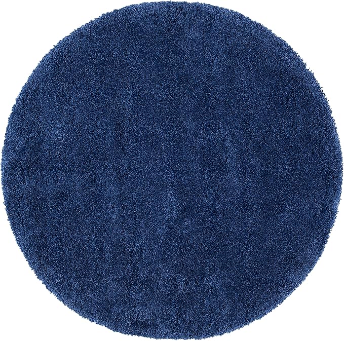 SAFAVIEH Milan Shag Collection Area Rug - 5'1" Round, Navy, Solid Design, Non-Shedding & Easy Care, 2-inch Thick Ideal for High Traffic Areas in Living Room, Bedroom (SG180-7070)
