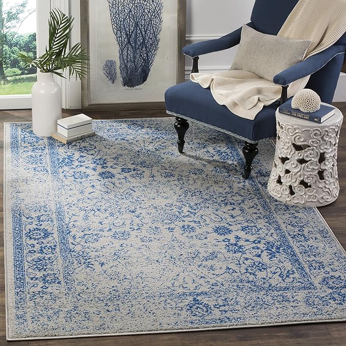 SAFAVIEH Area Rug 6x9 - Adirondack Collection - Grey & Blue, Distressed Vintage Floral Design, Non-Shedding & Easy to Clean, Ideal for Living Room, Bedroom, Dining Space (ADR109A)