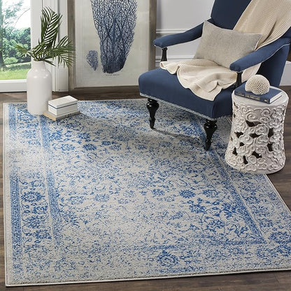 SAFAVIEH Area Rug 6x9 - Adirondack Collection - Grey & Blue, Distressed Vintage Floral Design, Non-Shedding & Easy to Clean, Ideal for Living Room, Bedroom, Dining Space (ADR109A)