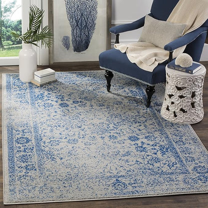 SAFAVIEH Area Rug 4x6 - Adirondack Collection - Grey & Blue, Distressed Vintage Floral Design, Non-Shedding & Easy to Clean, Ideal for Living Room, Bedroom, Dining Space (ADR109A)