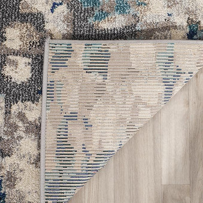 SAFAVIEH Monaco Collection Runner Rug - 2'2" x 12', Grey & Light Blue, Boho Chic Abstract Watercolor Design, Non-Shedding & Easy Care, Ideal for High Traffic Areas in Living Room, Bedroom (MNC225E)