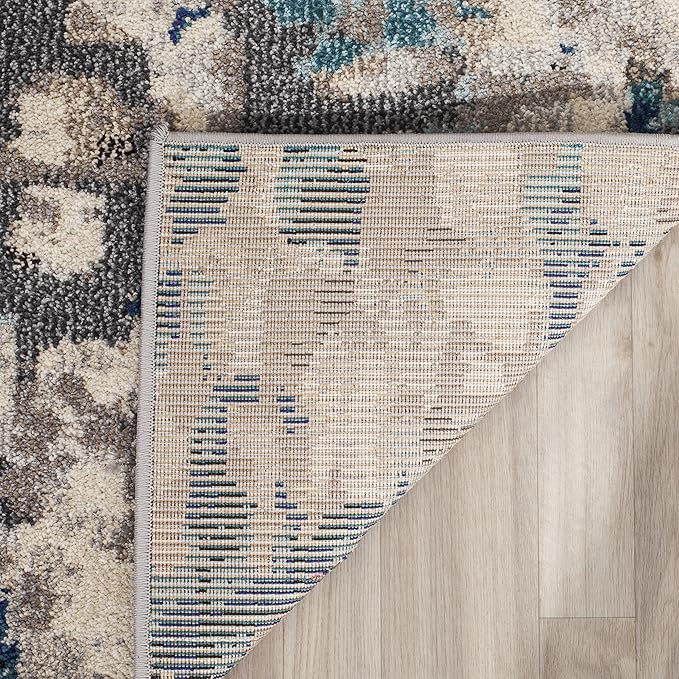 SAFAVIEH Monaco Collection Area Rug - 8' x 10', Grey & Light Blue, Boho Chic Abstract Watercolor Design, Non-Shedding & Easy Care, Ideal for High Traffic Areas in Living Room, Bedroom (MNC225E)