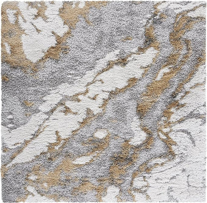 SAFAVIEH Horizon Shag Collection Area Rug - 9' Square, Grey & Gold, Modern Abstract Design, Plush 2.5-inch Thick, Ideal for High Traffic Areas in Living Room, Bedroom, Dining (HZN890D-9SQ)