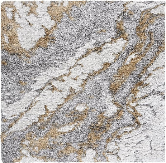 SAFAVIEH Horizon Shag Collection Area Rug - 9' Square, Grey & Gold, Modern Abstract Design, Plush 2.5-inch Thick, Ideal for High Traffic Areas in Living Room, Bedroom, Dining (HZN890D-9SQ)