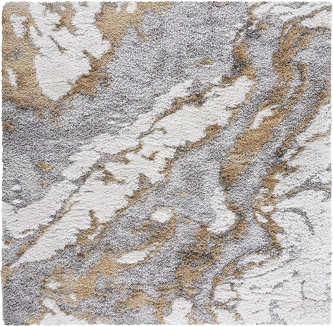 SAFAVIEH Horizon Shag Collection Area Rug - 11' Square, Grey & Gold, Modern Abstract Design, Plush 2.5-inch Thick, Ideal for High Traffic Areas in Living Room, Bedroom, Dining (HZN890D-11SQ)