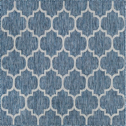 Unique Loom Outdoor Trellis Collection Area Rug (5' Square Navy Blue/Ivory)
