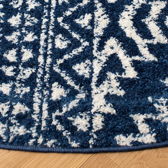 SAFAVIEH Tulum Collection Area Rug - 3' Round, Navy & Ivory, Moroccan Boho Tribal Design, Non-Shedding & Easy to Clean, Ideal for Entryway, Foyer, Accent Space, Bedroom (TUL272N)