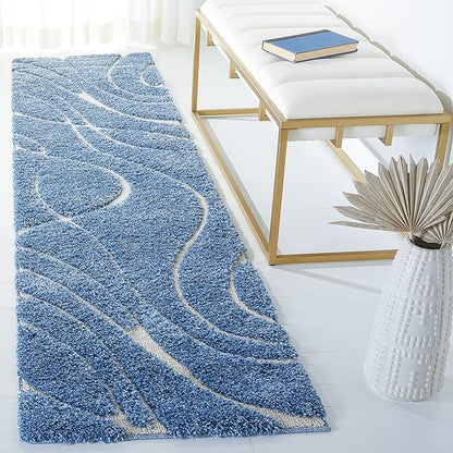 SAFAVIEH Florida Shag Collection Runner Rug - 2'3" x 9', Light Blue & Cream, Non-Shedding & Easy Care, 1.2-inch Thick Ideal for High Traffic Areas in Living Room, Bedroom (SG471-6011)