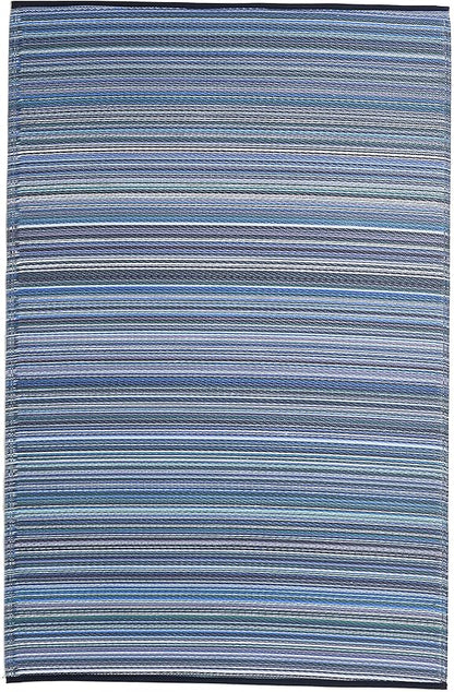 Fab Habitat Outdoor Rug - Waterproof, Fade Resistant, Crease-Free - Premium Recycled Plastic - Striped - Porch, Deck, Balcony, Mudroom, Laundry Room, Patio - Cancun - Indigo - 3 x 5 ft