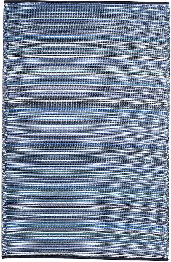 Fab Habitat Outdoor Rug - Waterproof, Fade Resistant, Crease-Free - Premium Recycled Plastic - Striped - Large Patio, Deck, Sunroom, Camping, RV - Cancun - Indigo - 6 x 9 ft