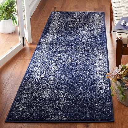 SAFAVIEH Adirondack Collection Runner Rug - 2'6" x 8', Navy & Ivory, Distressed Vintage Floral Design, Non-Shedding & Easy to Clean, Ideal for Hallway, Foyer, Entryway, Bedroom (ADR109N)