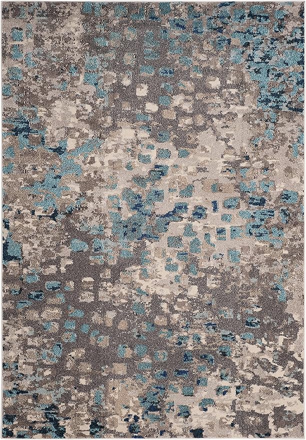 SAFAVIEH Monaco Collection Accent Rug - 4' x 5'7", Grey & Light Blue, Abstract Watercolor Design, Non-Shedding & Easy Care, Ideal for High Traffic Areas in Entryway, Living Room, Bedroom (MNC225E)