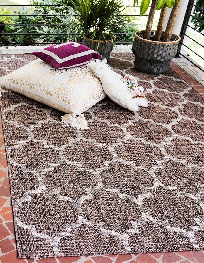 Unique Loom Outdoor Trellis Collection Area Rug (8' x 11' 4" Rectangle, Brown/ Ivory)